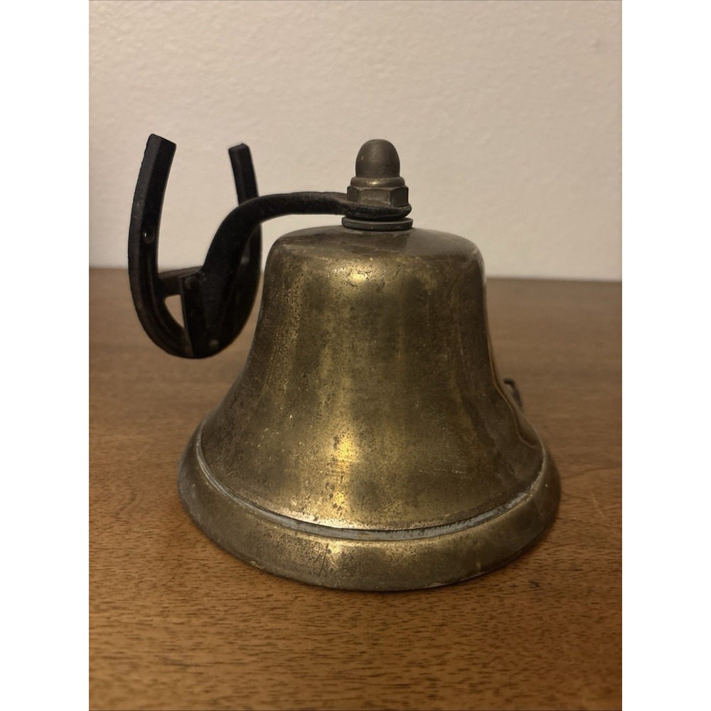Large Horseshoe Mount 6"D X 5"Brass Bell Wall Mount Ringer Western Dinner Bell